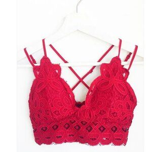 Anemone Crochet Lace Bralette, RED, size L, NWT